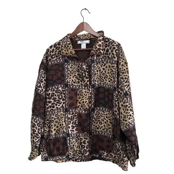 Vintage Carolina Bay Leopard Print Button Full Zip Jacket Size 18W - Picture 1 of 8